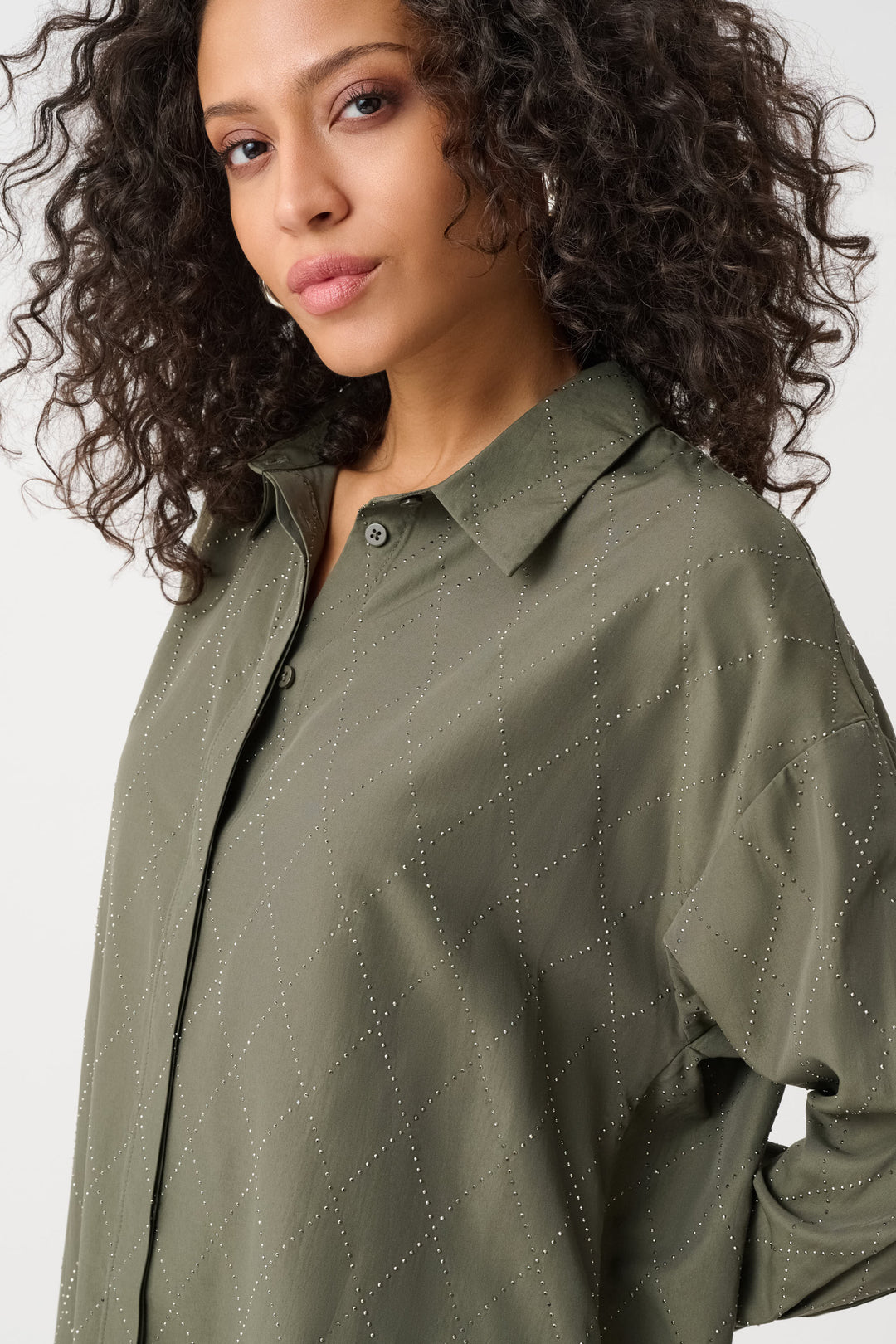 Tencel Boxy Blouse With All-Over Rhinestone Detail Style 263922