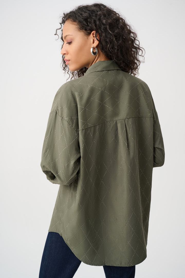 Tencel Boxy Blouse With All-Over Rhinestone Detail Style 263922