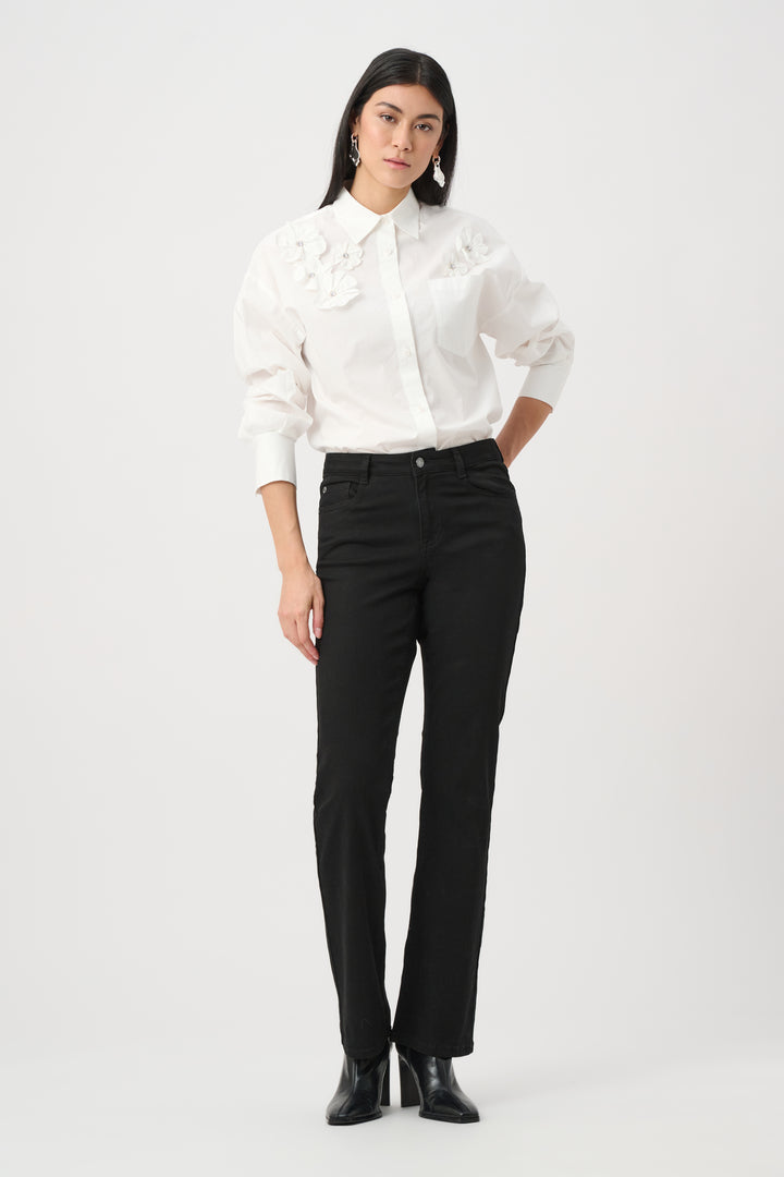 Cotton Poplin Blouse With 3D Flower and Rhinestone Detail Style 263924