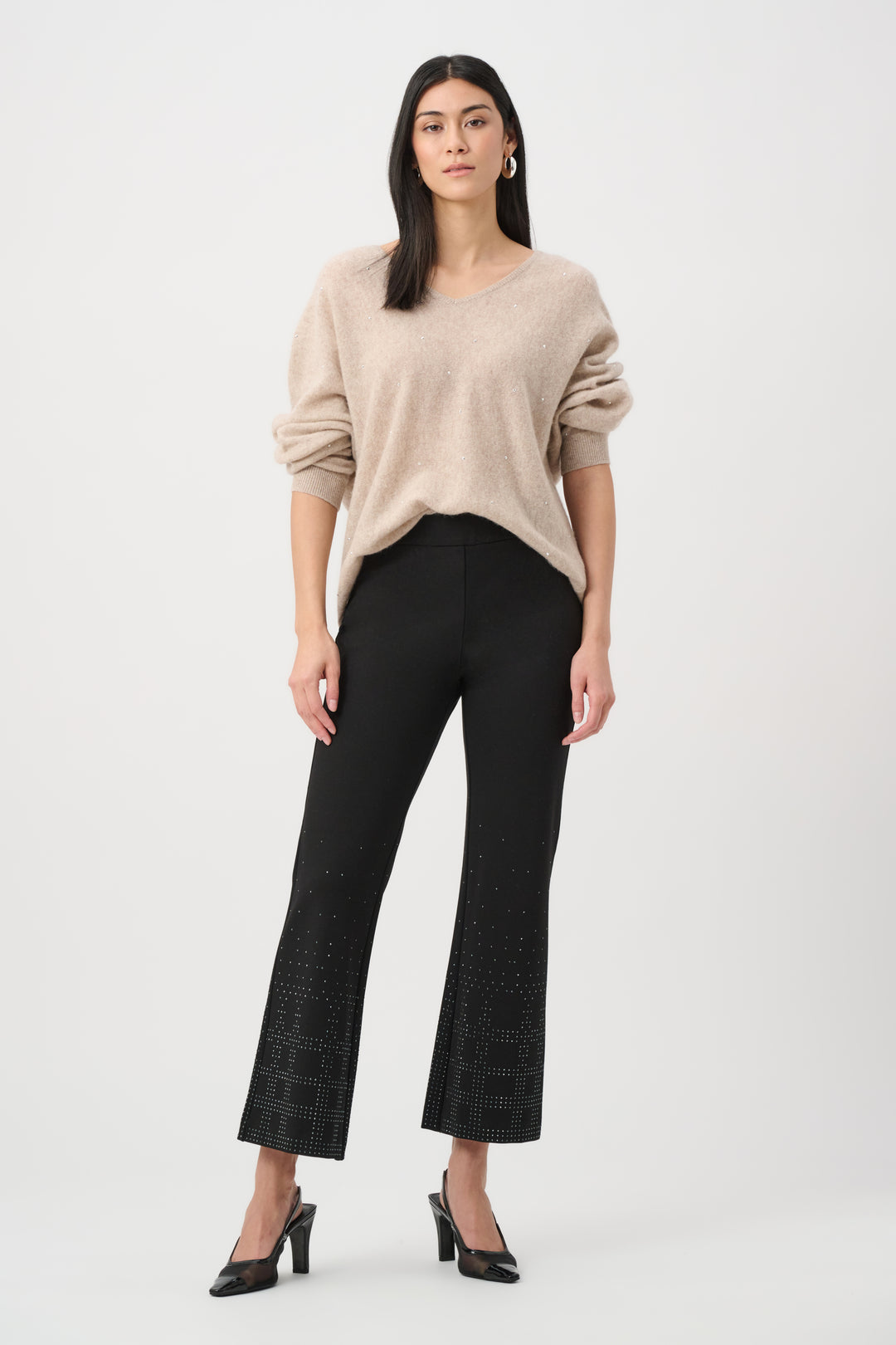 Heavy Knit Flared Pull-On Pants With Rhinestone Detail Style 263927