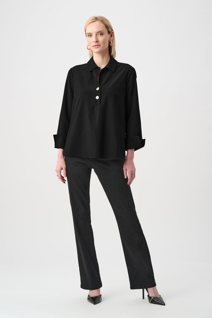 Stretch Poplin Shirt-Collar Boxy Top Style 263928