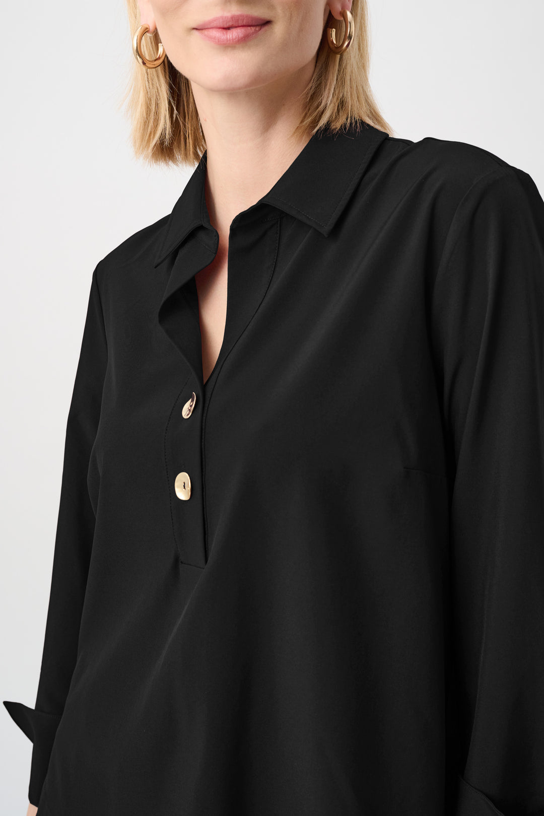 Stretch Poplin Shirt-Collar Boxy Top Style 263928