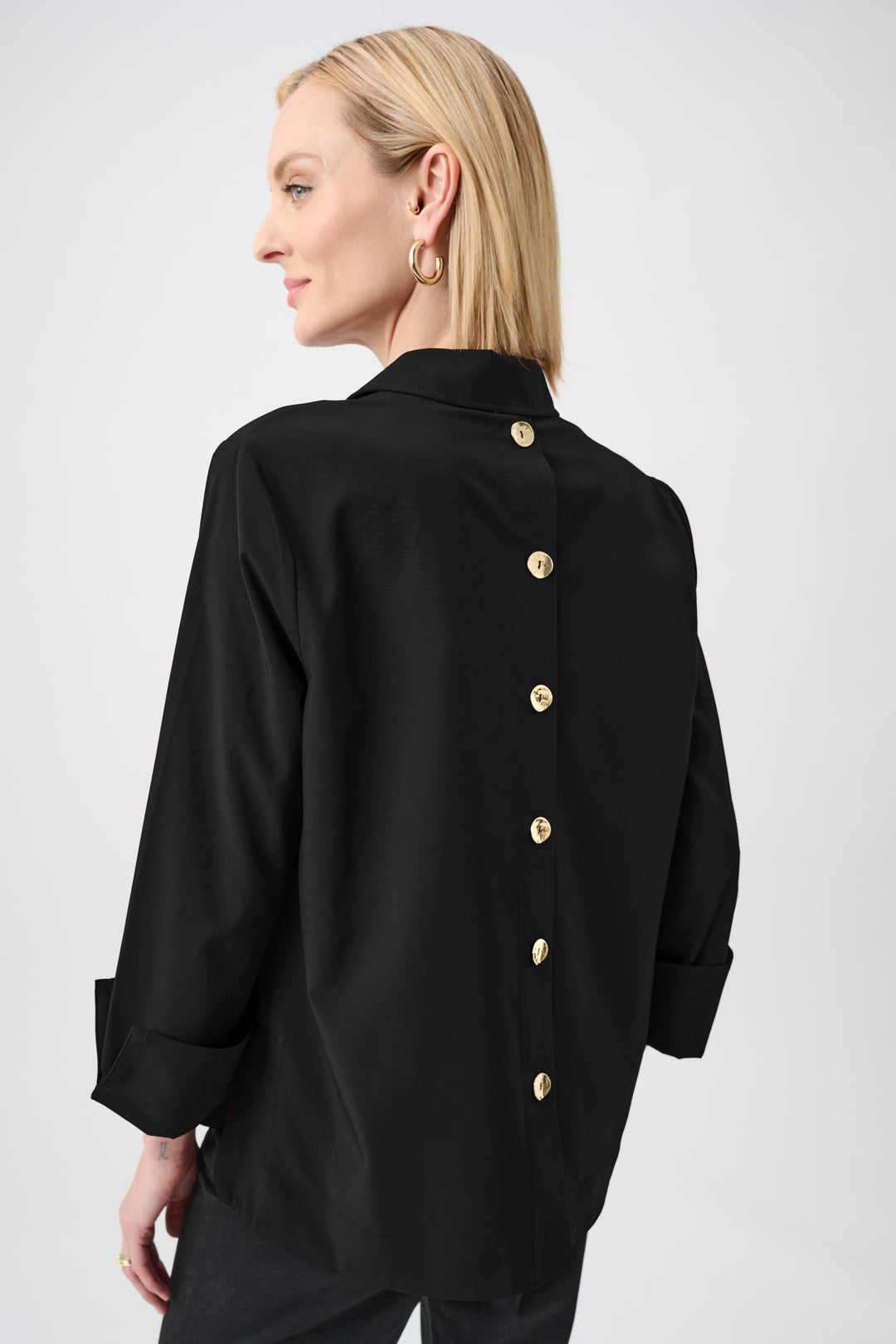 Stretch Poplin Shirt-Collar Boxy Top Style 263928