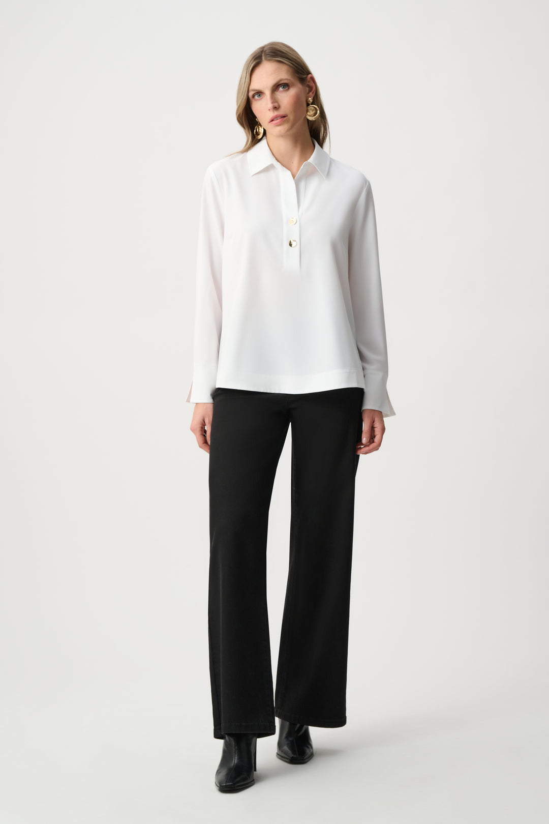 Stretch Poplin Shirt-Collar Boxy Top Style 263928