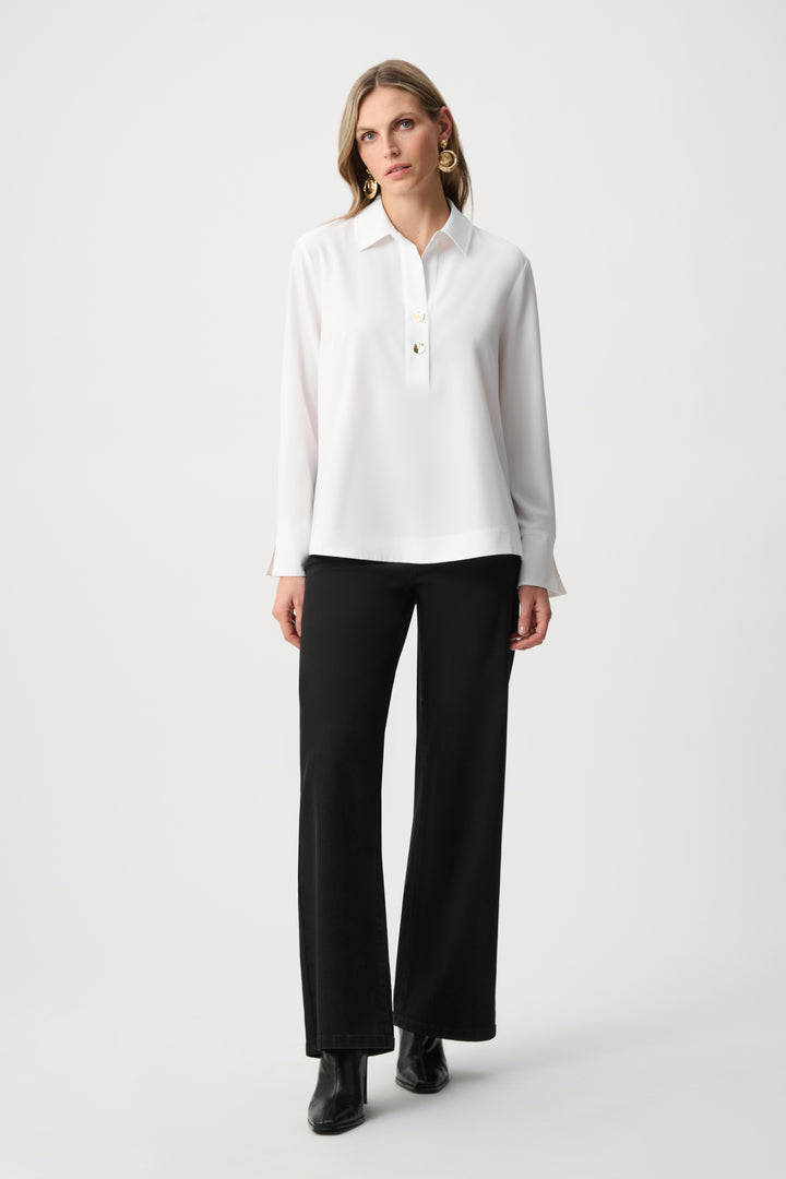 Stretch Poplin Shirt-Collar Boxy Top Style 263928