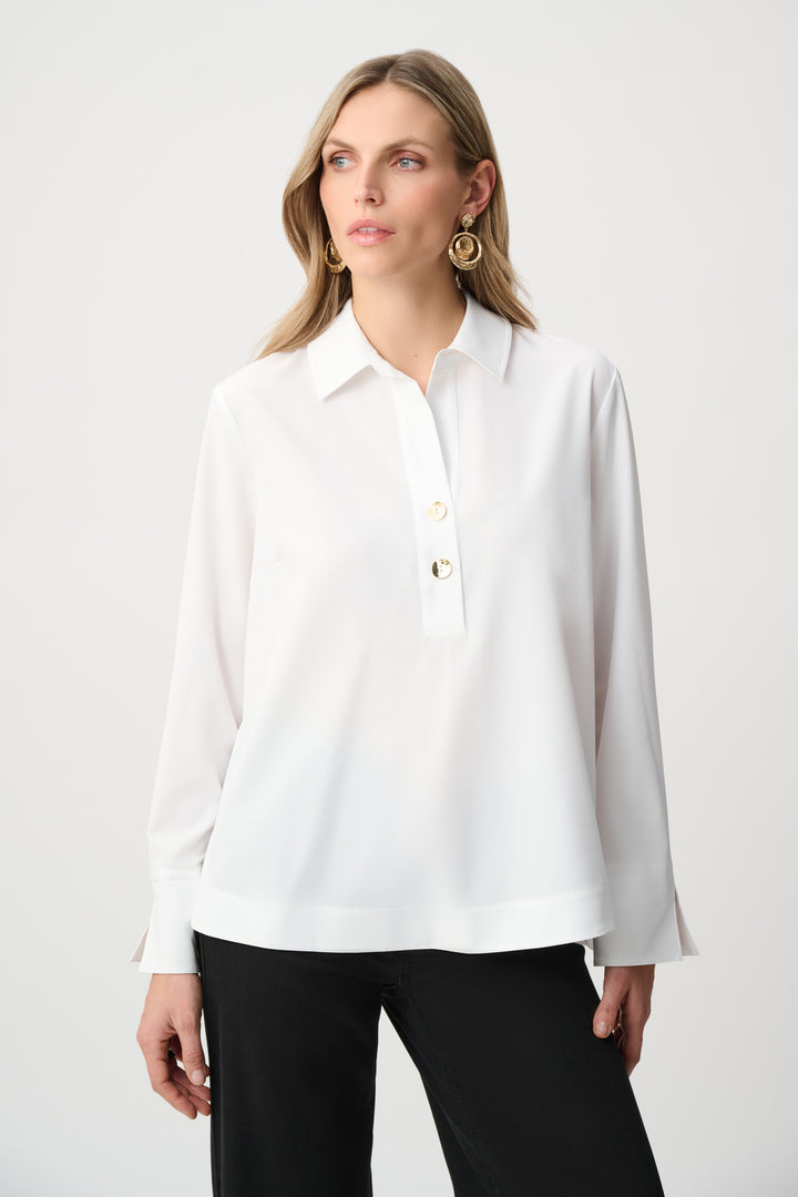 Stretch Poplin Shirt-Collar Boxy Top Style 263928