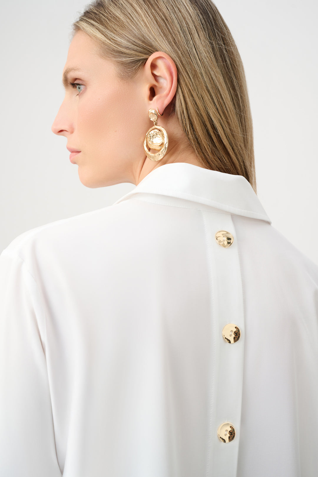 Stretch Poplin Shirt-Collar Boxy Top Style 263928