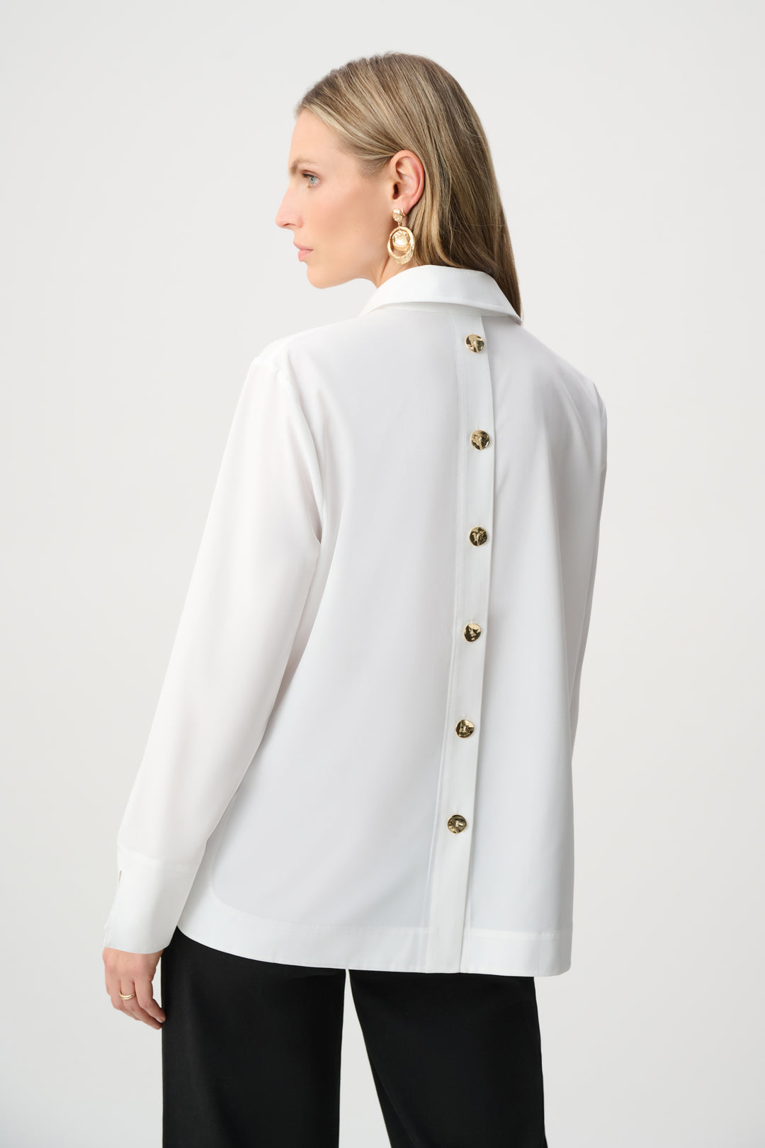 Stretch Poplin Shirt-Collar Boxy Top Style 263928