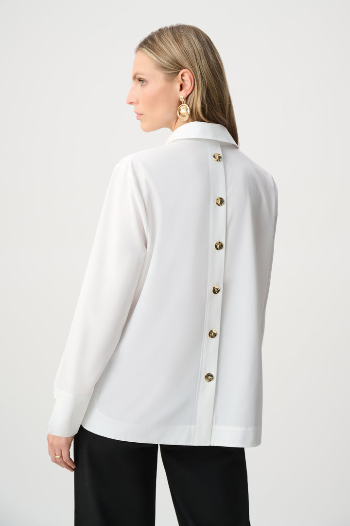 Stretch Poplin Shirt-Collar Boxy Top Style 263928