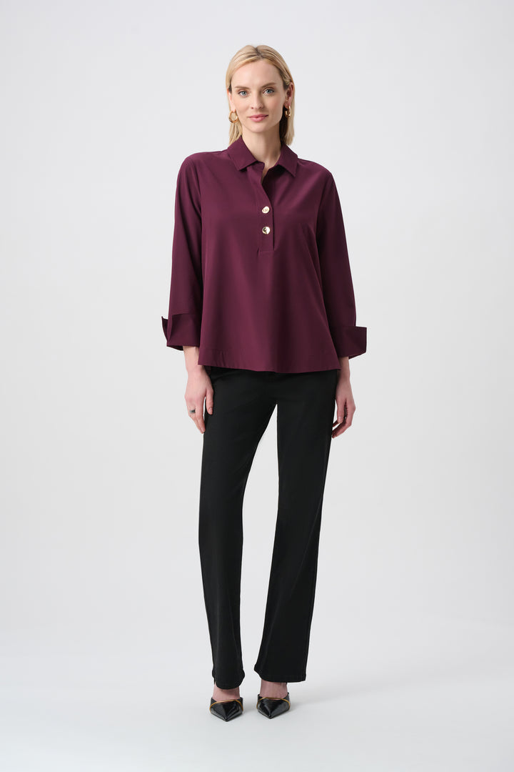 Stretch Poplin Shirt-Collar Boxy Top Style 263928
