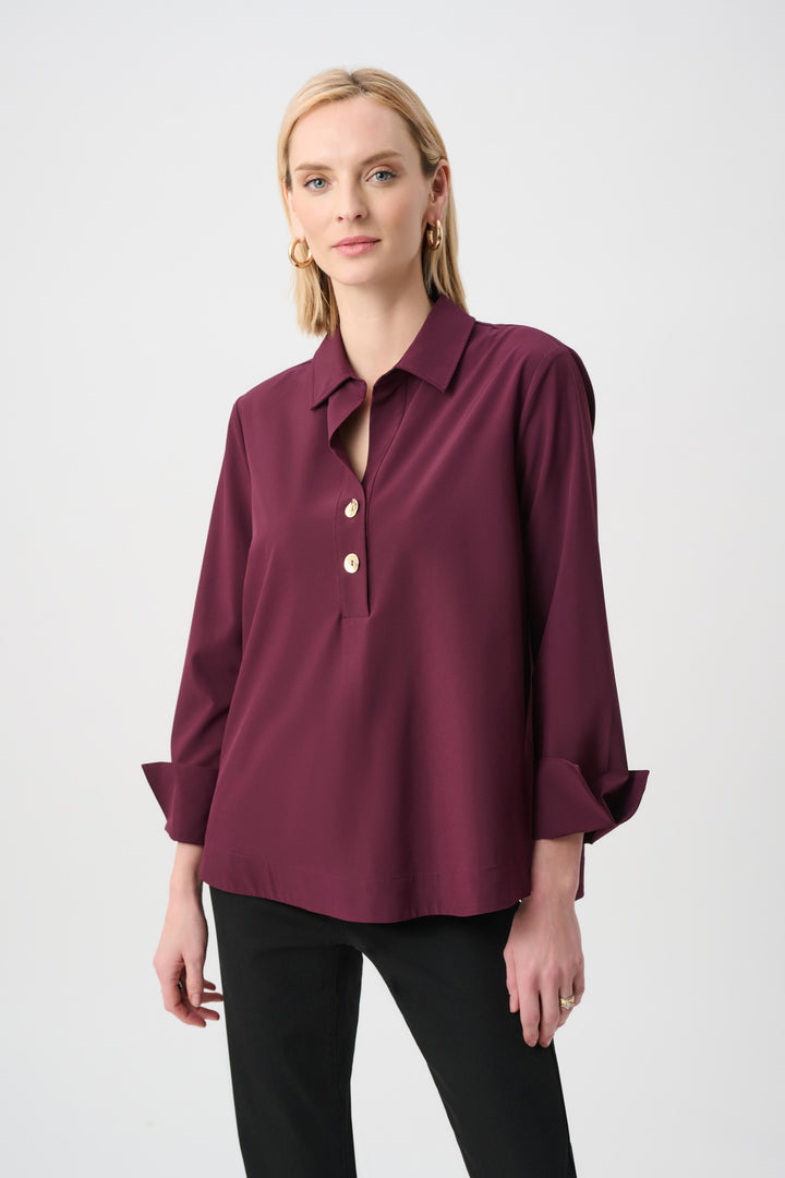 Stretch Poplin Shirt-Collar Boxy Top Style 263928