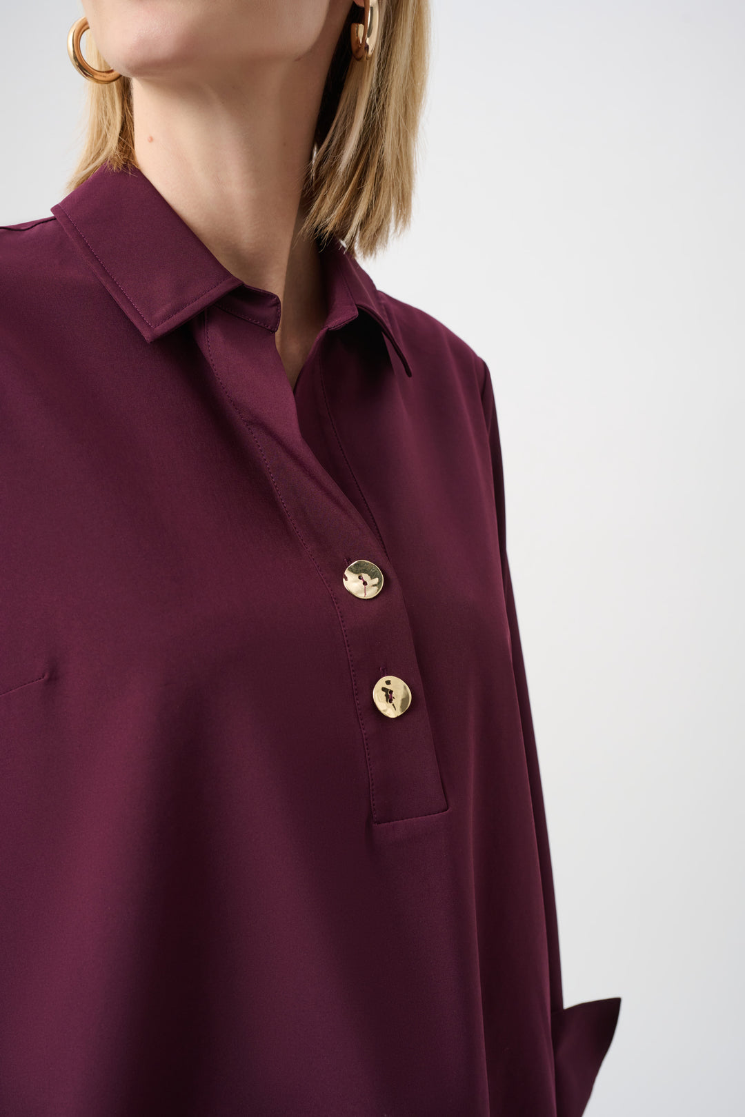 Stretch Poplin Shirt-Collar Boxy Top Style 263928
