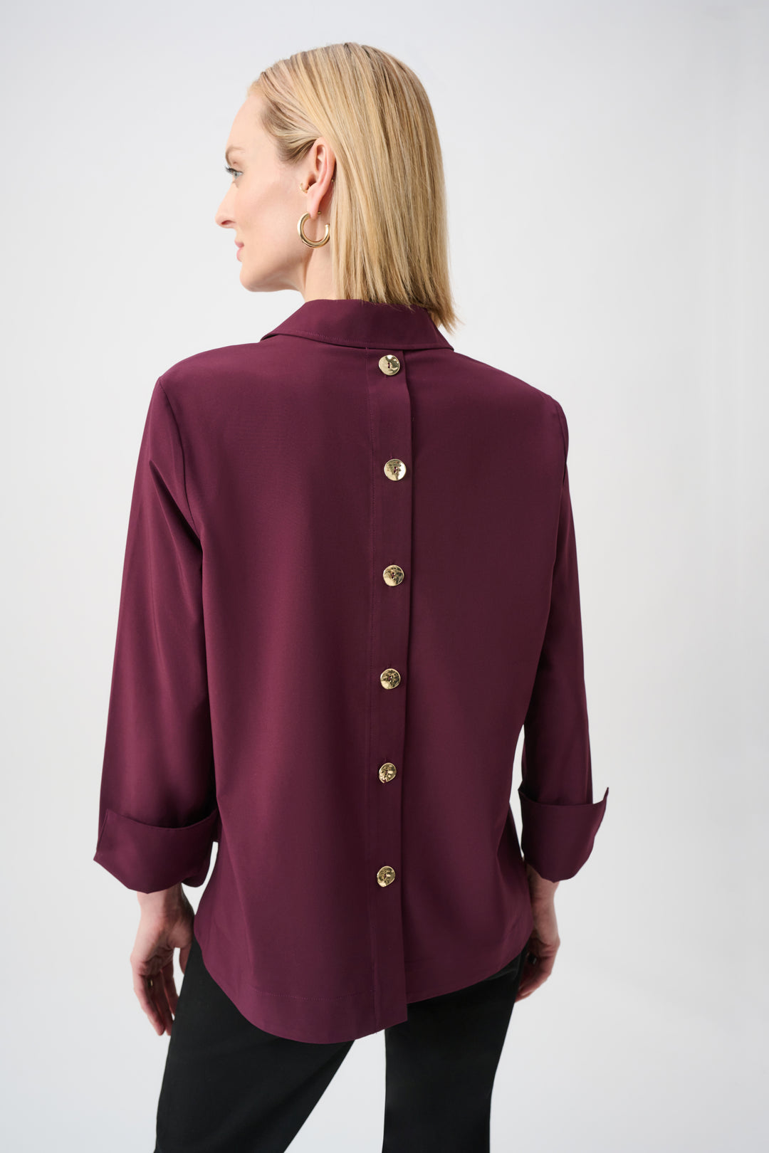 Stretch Poplin Shirt-Collar Boxy Top Style 263928