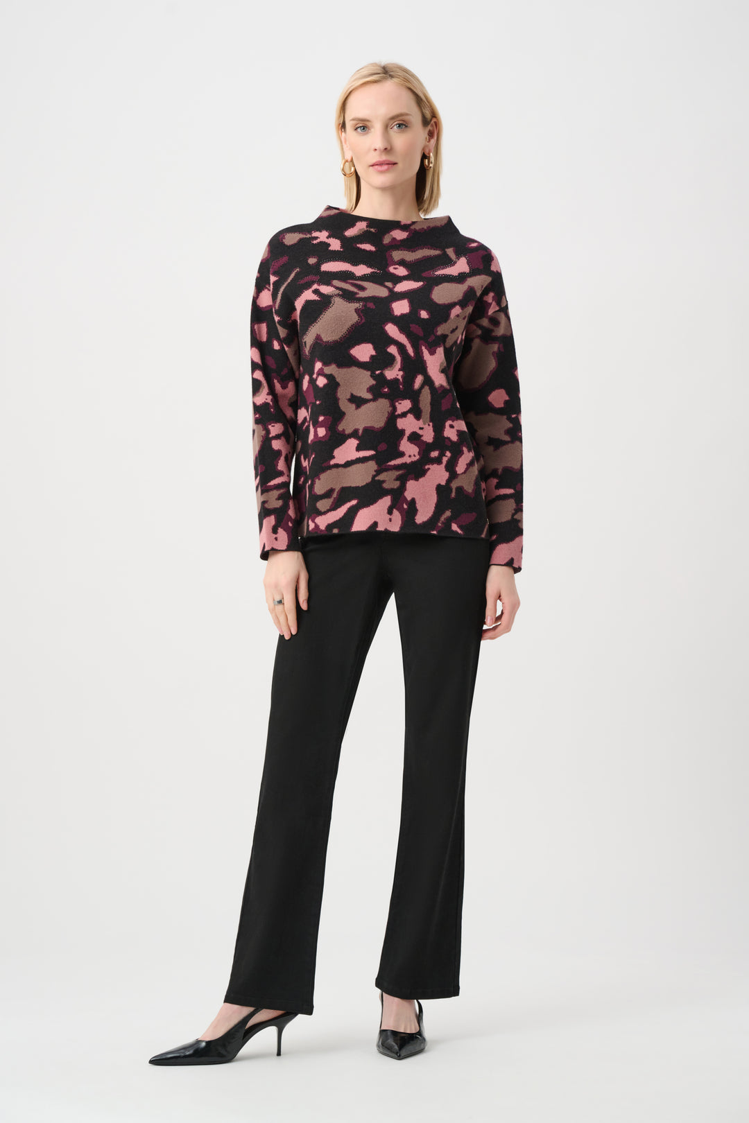 Abstract Jacquard Sweater With Rhinestone Detail Style 263930