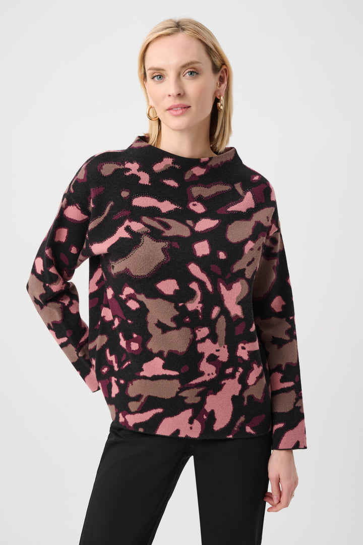 Abstract Jacquard Sweater With Rhinestone Detail Style 263930