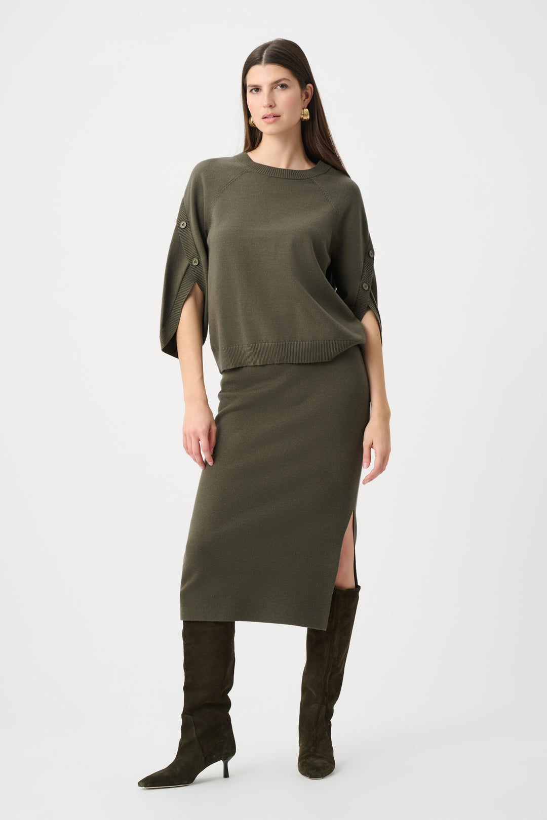 Brushed Viscose And Nylon Knit Tulip Sleeve Sweater Style 263935