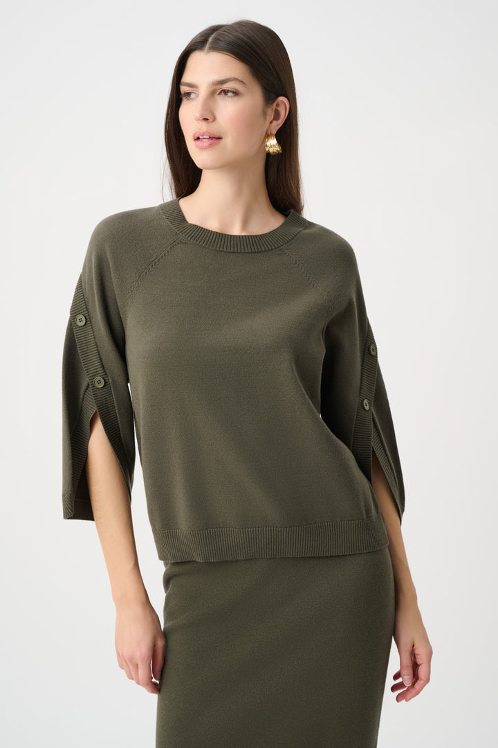 Brushed Viscose And Nylon Knit Tulip Sleeve Sweater Style 263935