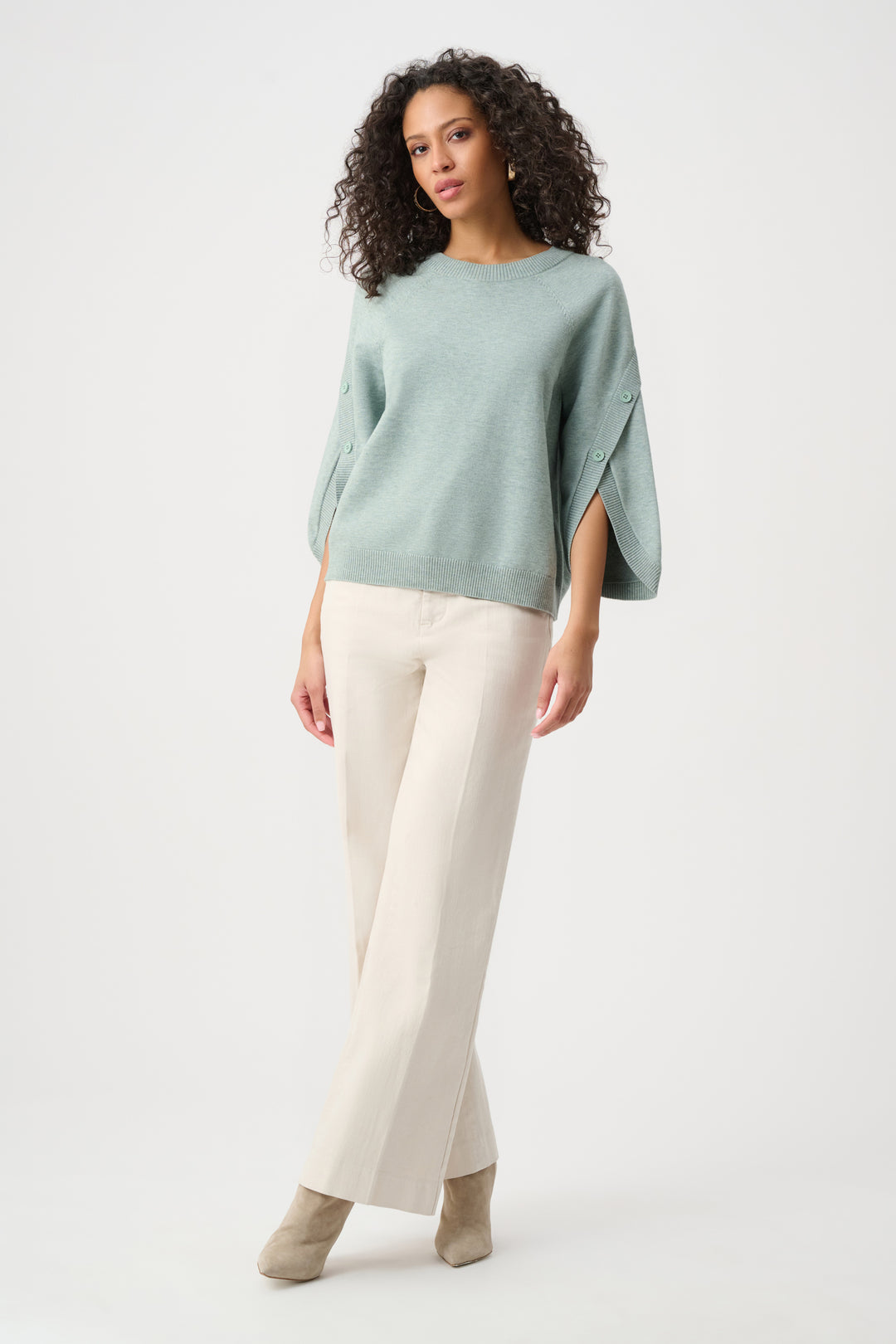 Brushed Viscose And Nylon Knit Tulip Sleeve Sweater Style 263935
