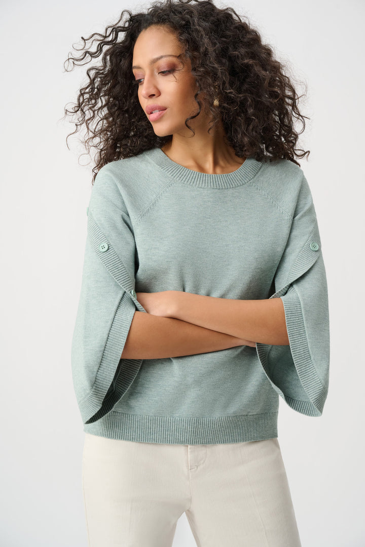 Brushed Viscose And Nylon Knit Tulip Sleeve Sweater Style 263935