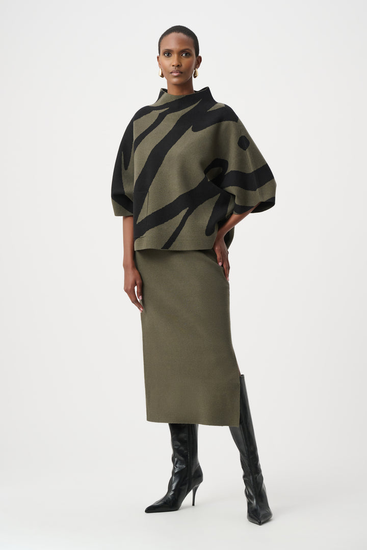 Abstract Jacquard Funnel-Neck Boxy Sweater Style 263936