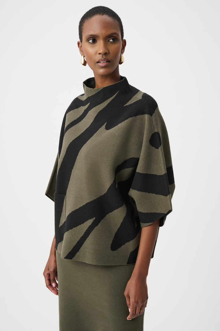 Abstract Jacquard Funnel-Neck Boxy Sweater Style 263936