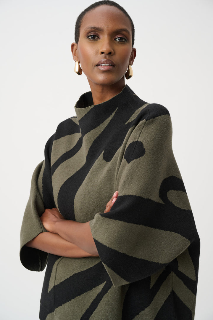 Abstract Jacquard Funnel-Neck Boxy Sweater Style 263936