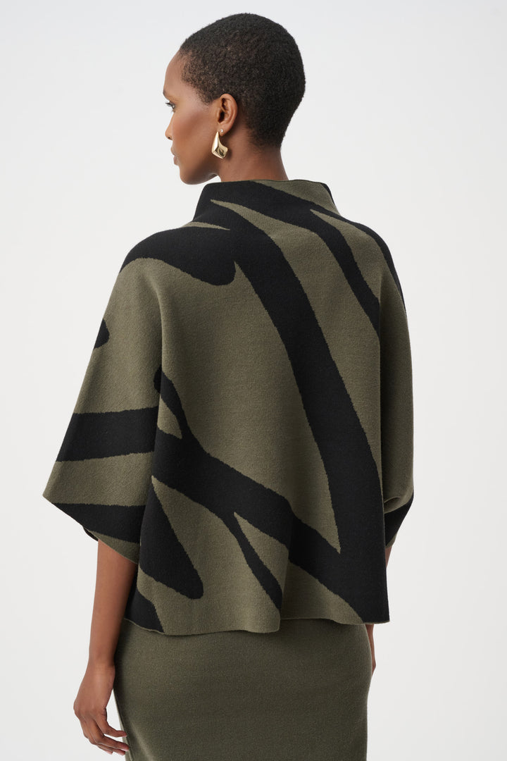 Abstract Jacquard Funnel-Neck Boxy Sweater Style 263936
