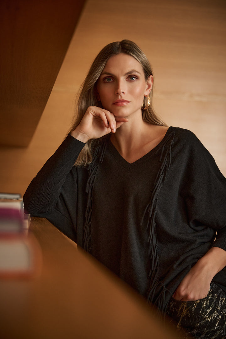 Viscose Knit Fringed Sweater 263939