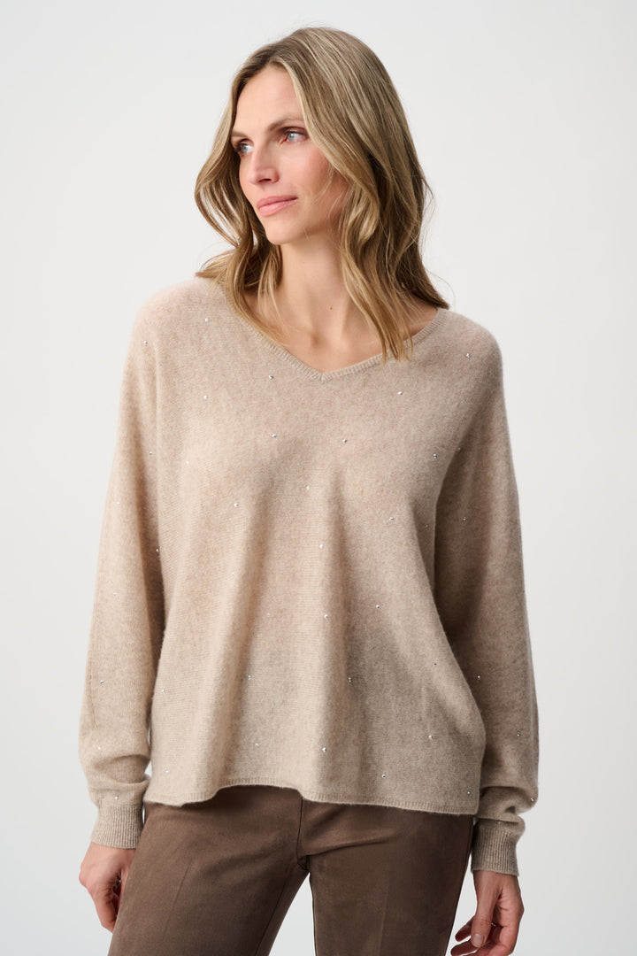 Cashmere Boxy Sweater With Rhinestone Detail 263940