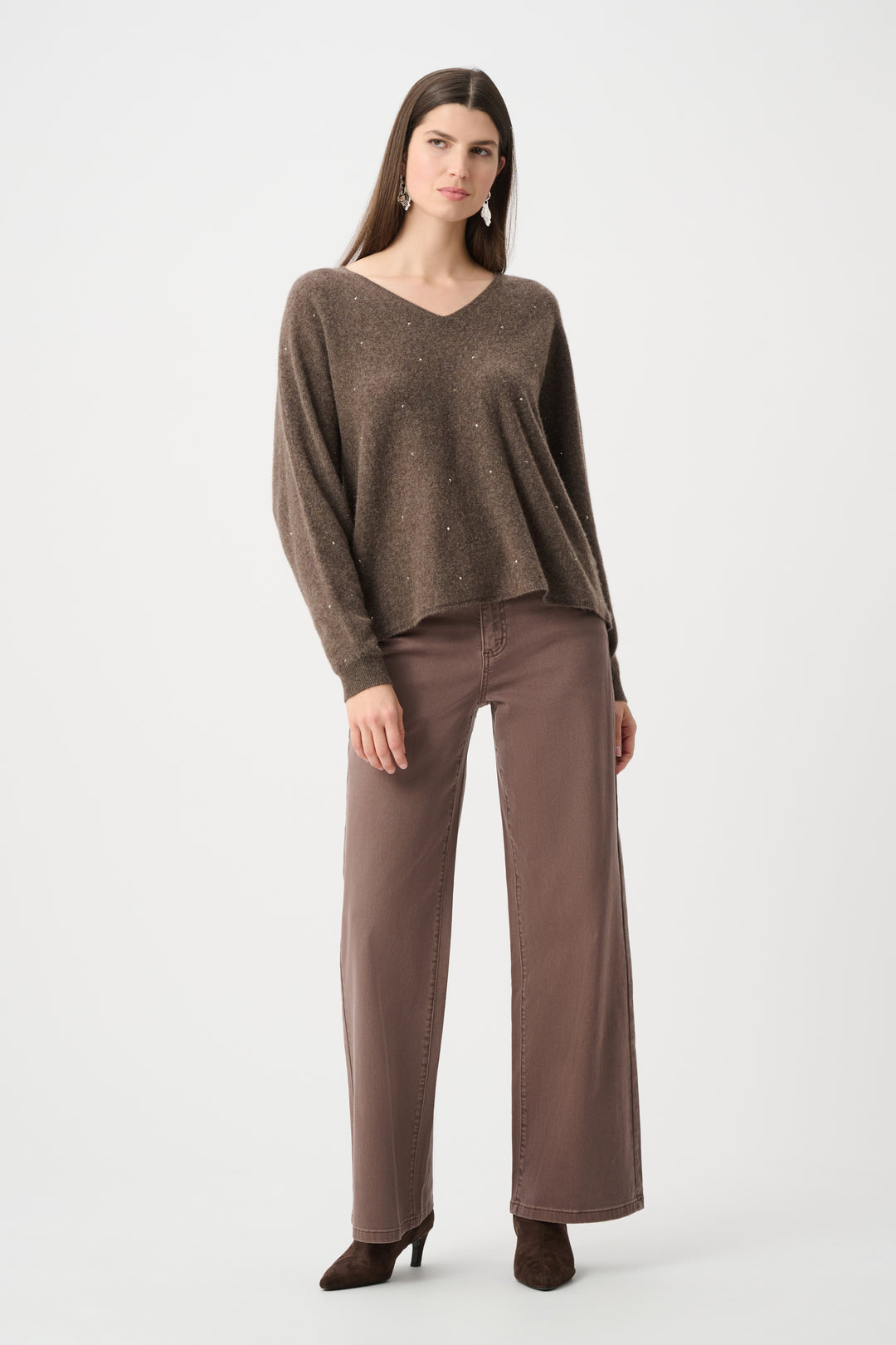 Cashmere Boxy Sweater With Rhinestone Detail 263940