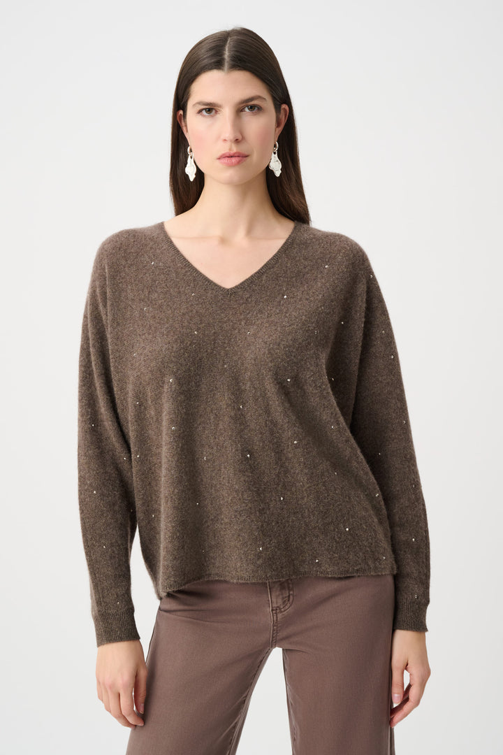 Cashmere Boxy Sweater With Rhinestone Detail 263940