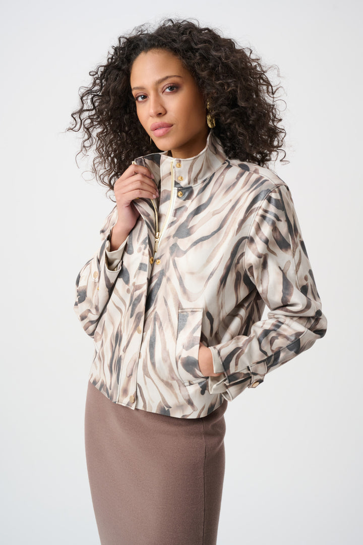 Foiled Faux Suede Animal Print Jacket Style 263944