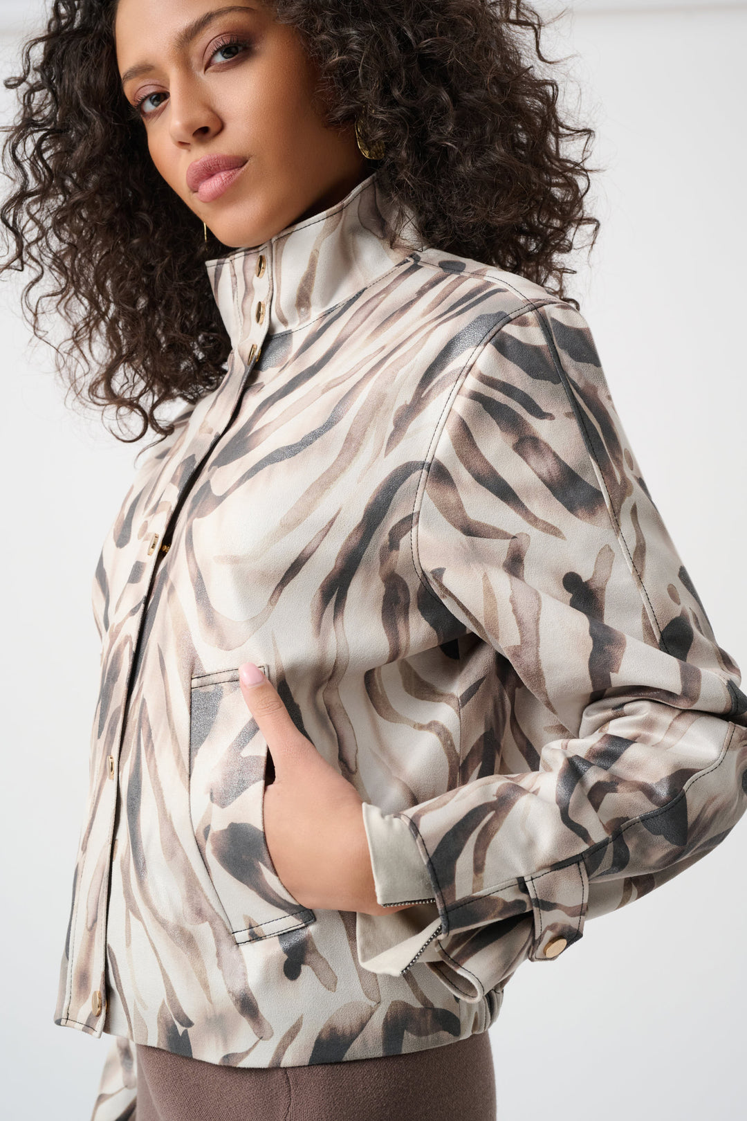 Foiled Faux Suede Animal Print Jacket Style 263944
