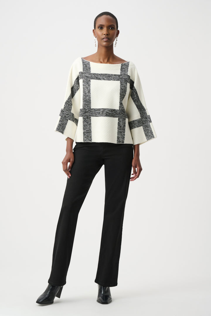 Brushed Viscose And Nylon Plaid Boat-Neck Sweater Style 263946