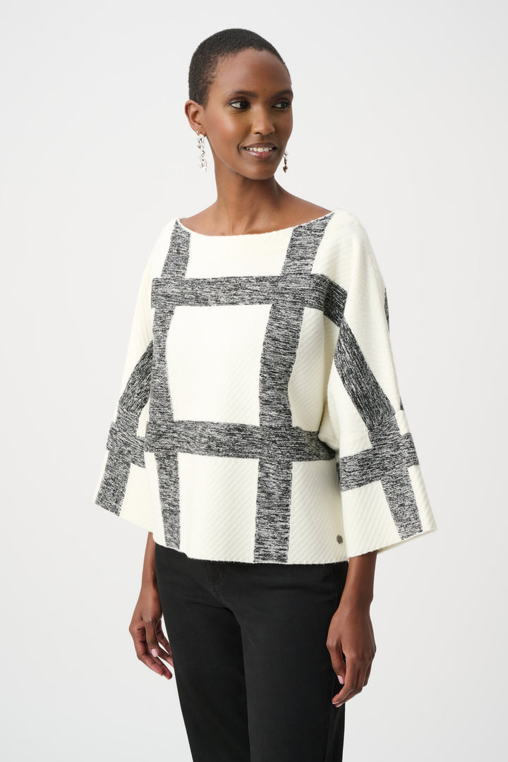 Brushed Viscose And Nylon Plaid Boat-Neck Sweater Style 263946
