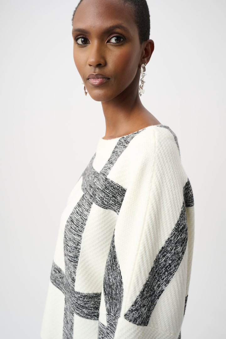 Brushed Viscose And Nylon Plaid Boat-Neck Sweater Style 263946