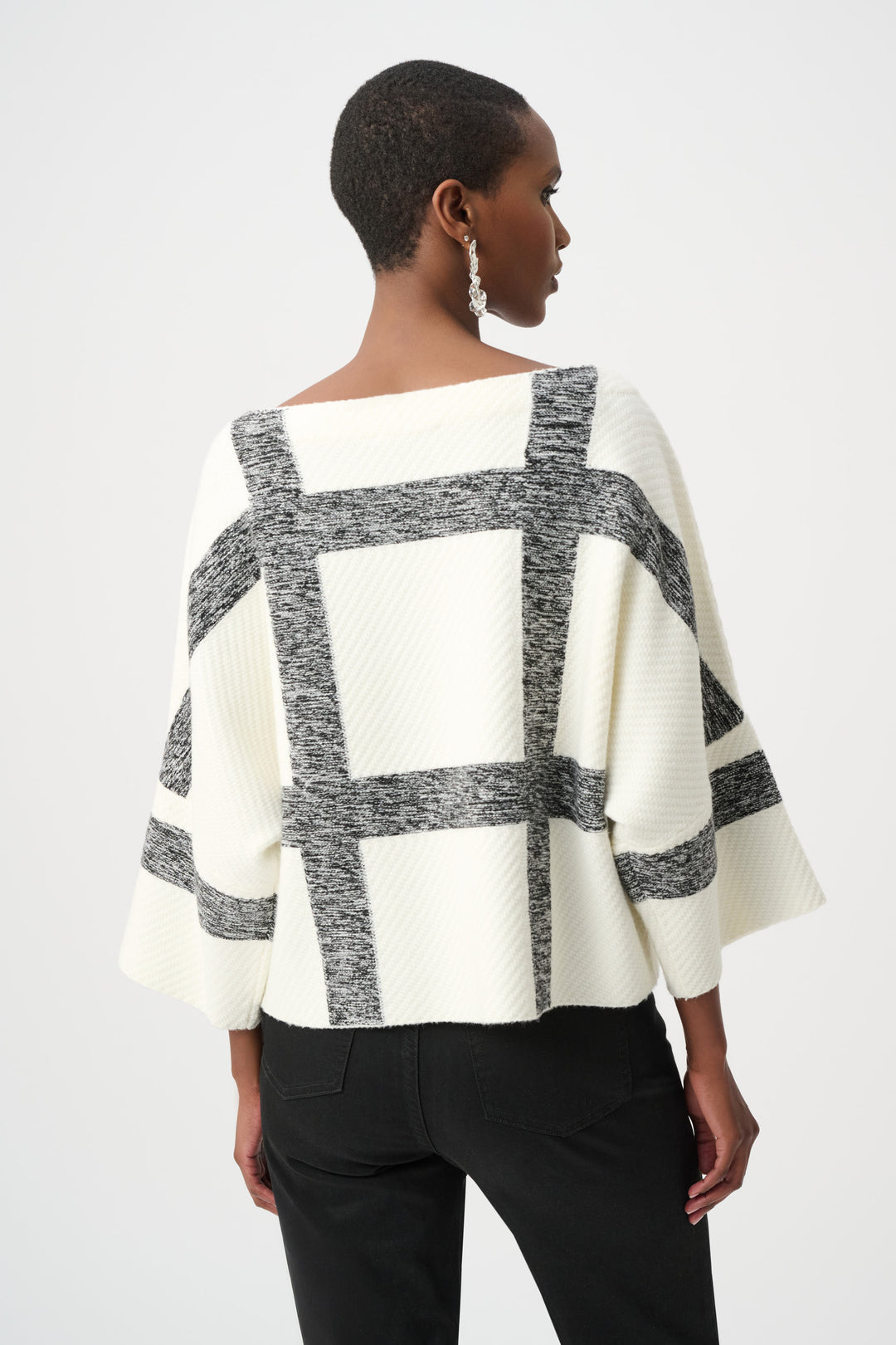 Brushed Viscose And Nylon Plaid Boat-Neck Sweater Style 263946