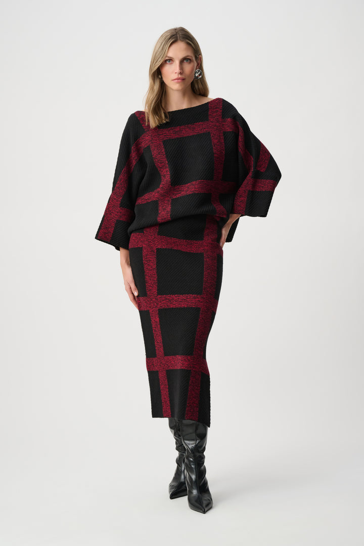 Brushed Viscose And Nylon Plaid Boat-Neck Sweater Style 263946