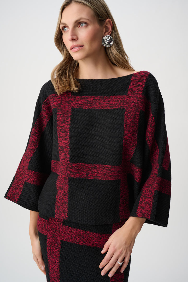 Brushed Viscose And Nylon Plaid Boat-Neck Sweater Style 263946