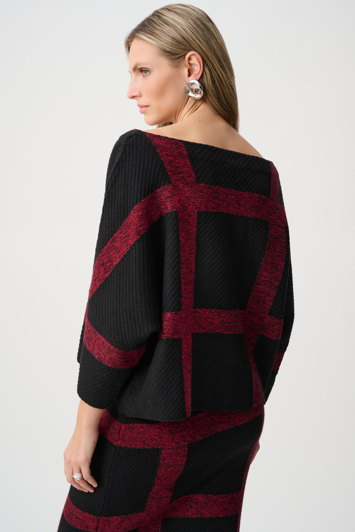 Brushed Viscose And Nylon Plaid Boat-Neck Sweater Style 263946
