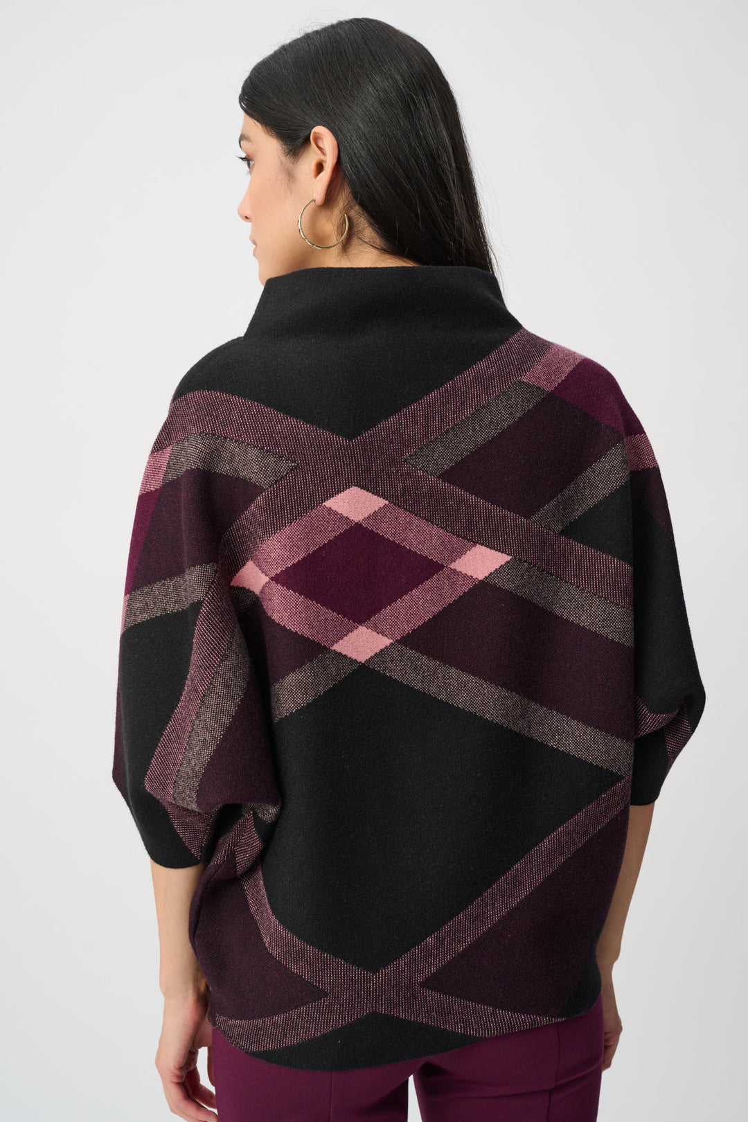 Brushed Viscose And Nylon Plaid Funnel-Neck Sweater Style 263947