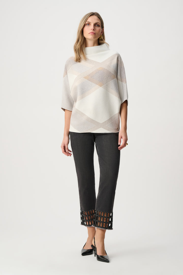 Brushed Viscose And Nylon Plaid Funnel-Neck Sweater Style 263947