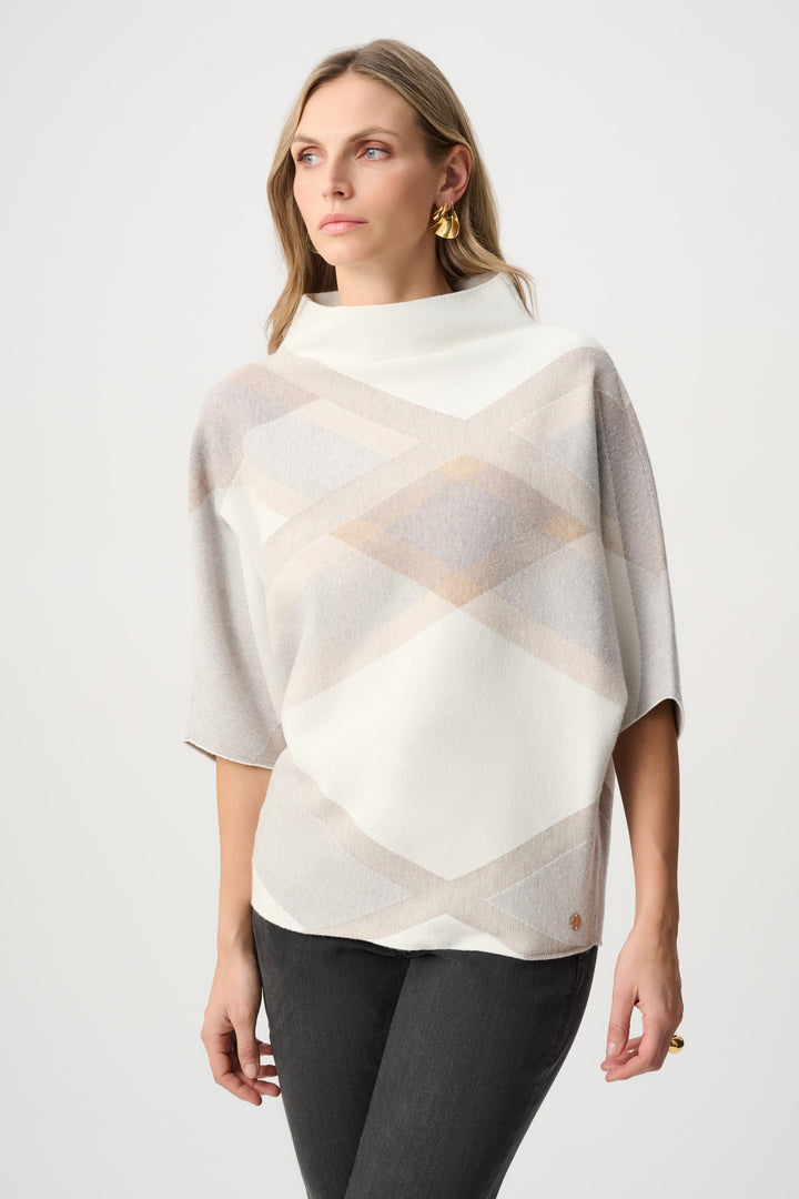 Brushed Viscose And Nylon Plaid Funnel-Neck Sweater Style 263947
