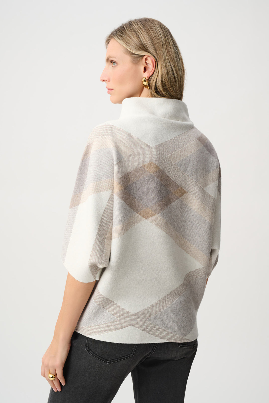 Brushed Viscose And Nylon Plaid Funnel-Neck Sweater Style 263947