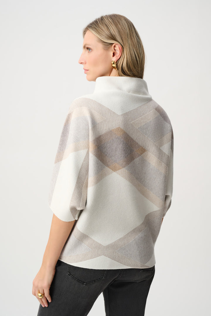 Brushed Viscose And Nylon Plaid Funnel-Neck Sweater Style 263947