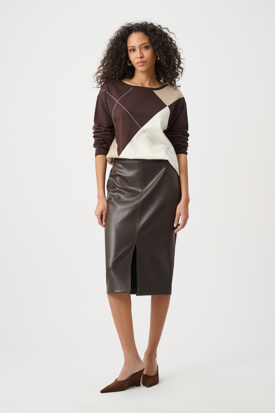 Brushed Viscose Knit Argyle Pattern Crewneck Sweater Style 263948