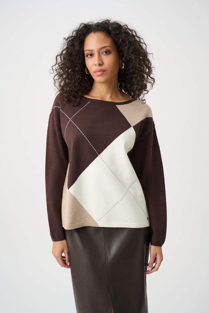 Brushed Viscose Knit Argyle Pattern Crewneck Sweater Style 263948