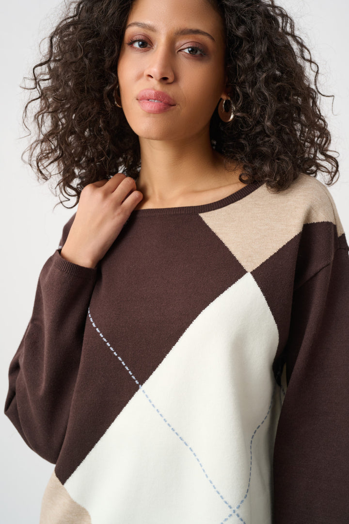 Brushed Viscose Knit Argyle Pattern Crewneck Sweater Style 263948