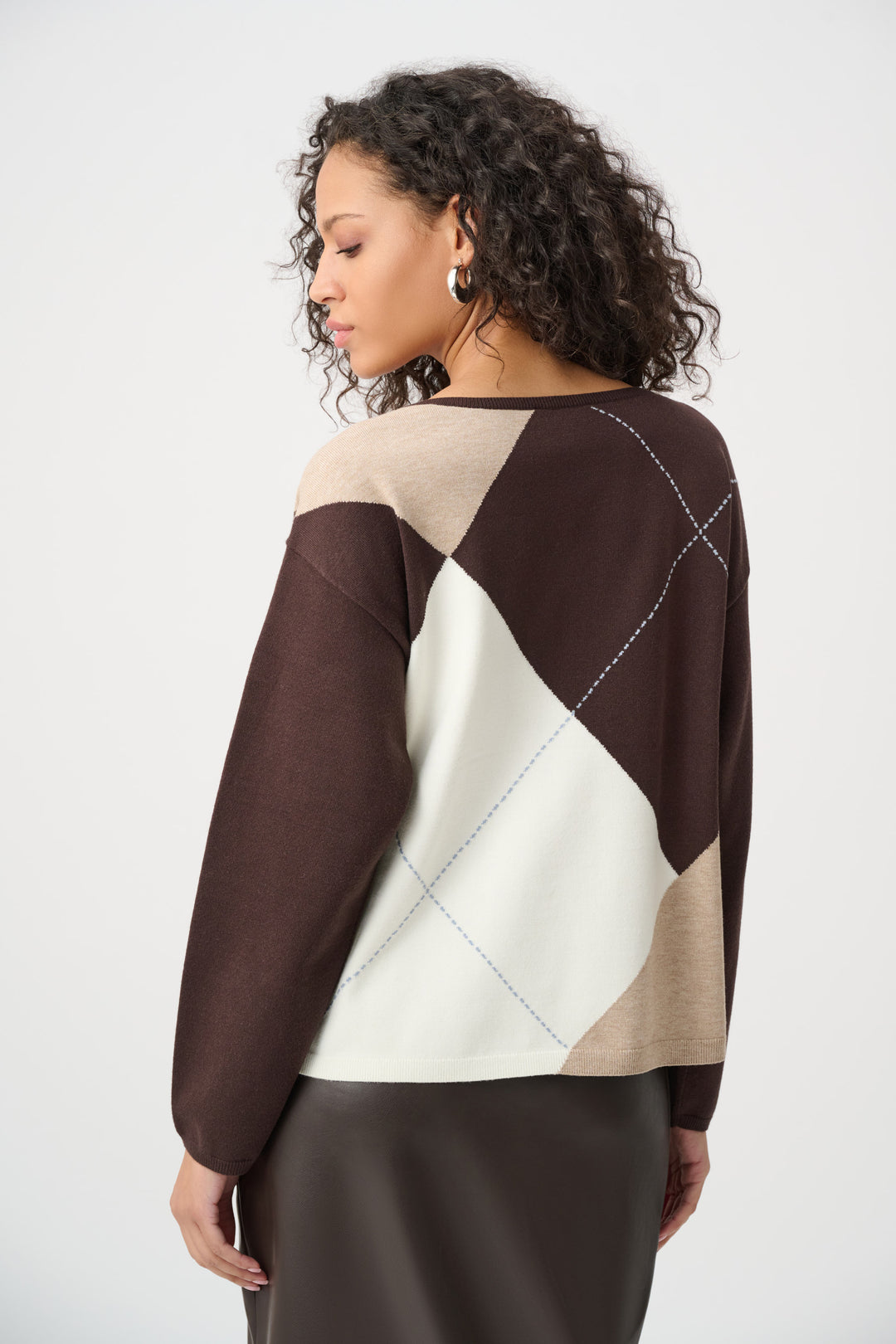 Brushed Viscose Knit Argyle Pattern Crewneck Sweater Style 263948