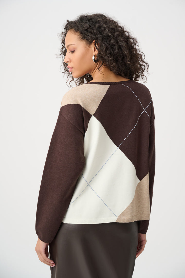 Brushed Viscose Knit Argyle Pattern Crewneck Sweater Style 263948
